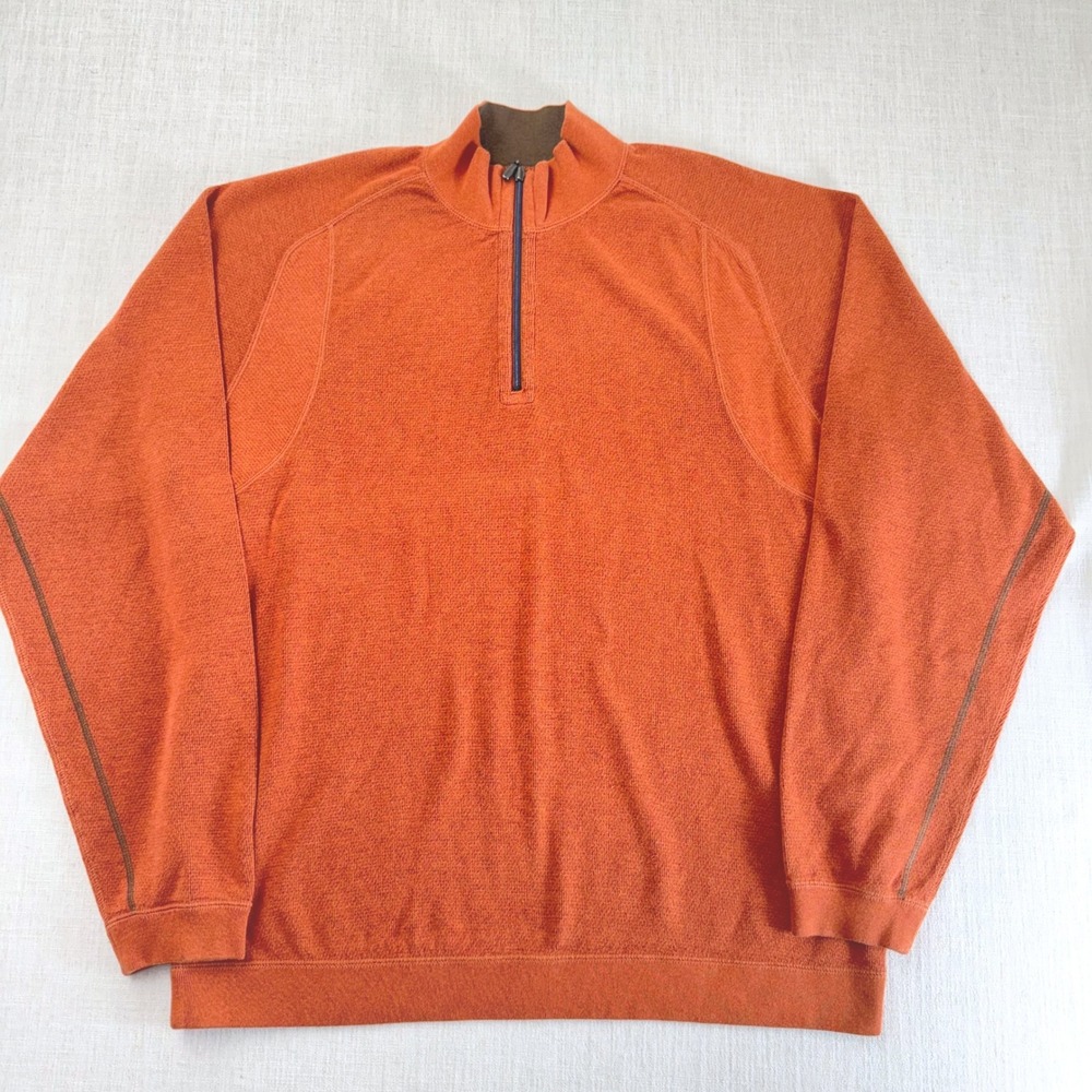 Tommy‎ Bahama Reversible Quarter Zip Pullover Men XLT Burnt Orange Brown Cotton